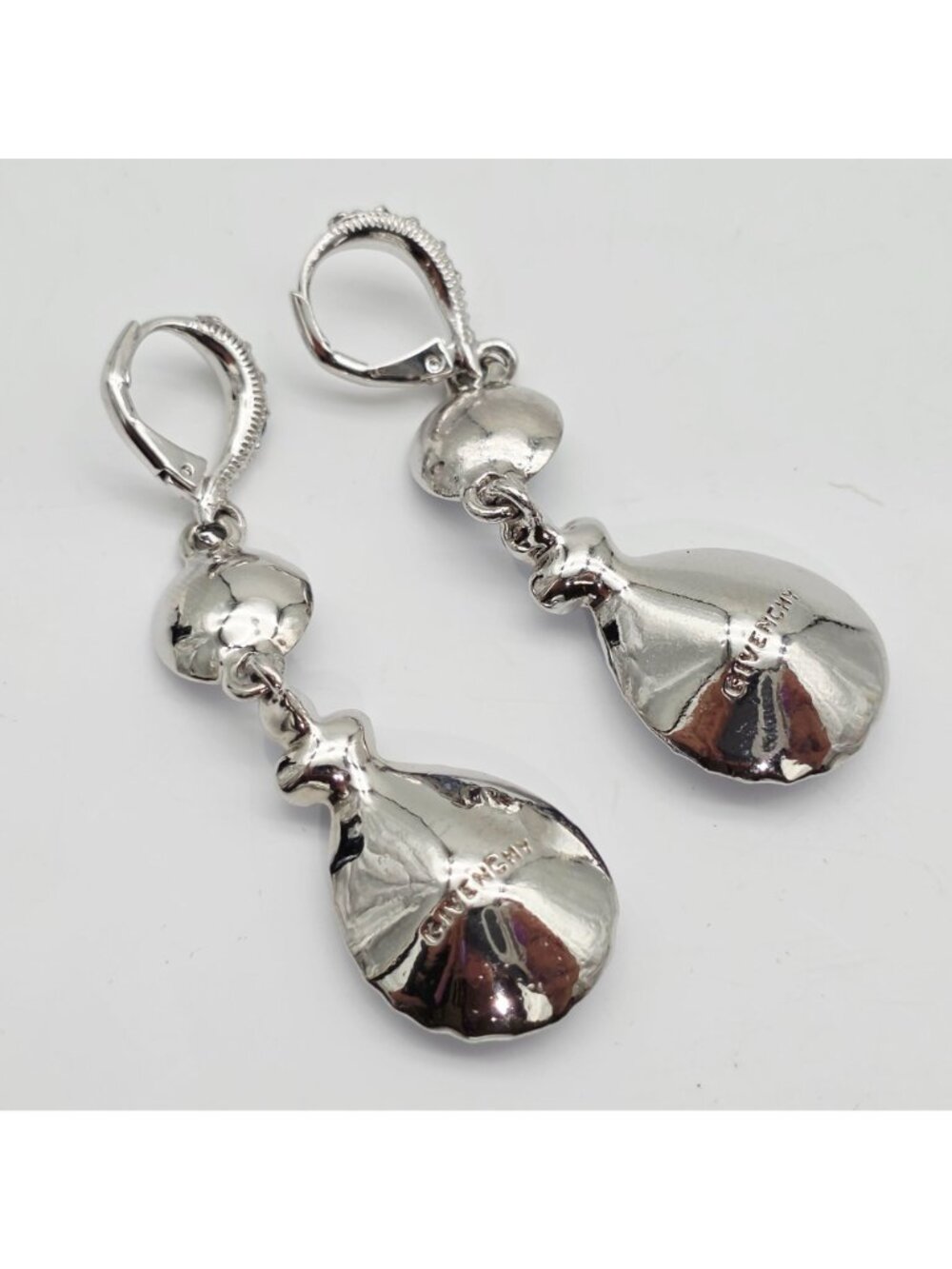 Givenchy Silver-Tone Blue Crystal Drop Earrings With Leverback Closure - Picture 5 of 6